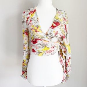 Z&L EUROPE Boho Floral Cropped Tie Waist Top